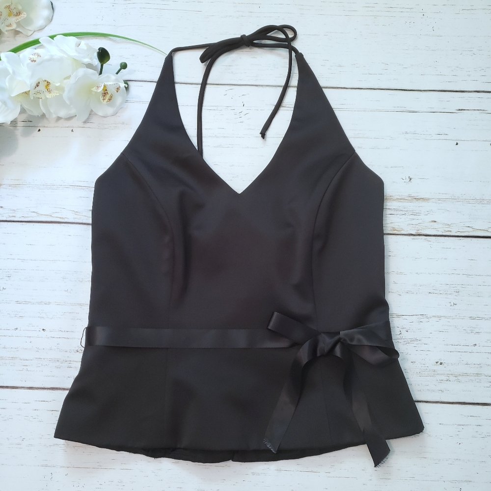 XScape By Joanna Chen Halter Black Velvet Top